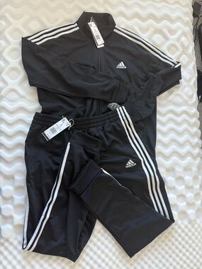 adidas  Black Track Jacket & Joggers with White 3-Stripes